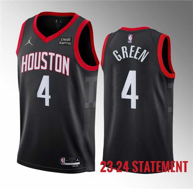 Men%27s Houston Rockets #4 Jalen Green Black 2023 Statement Edition Stitched Basketball Jersey Dzhi